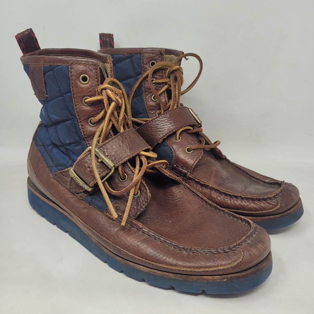 Polo Ralph Lauren Boots 11D Brown Leather Quilted Buckle Ranger Saddleworth III